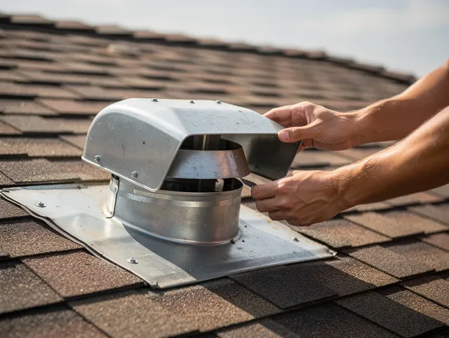 East Bridgewater Dryer Vent Cleaning certified technician safely cleaning a roof-mounted dryer vent in East Bridgewater