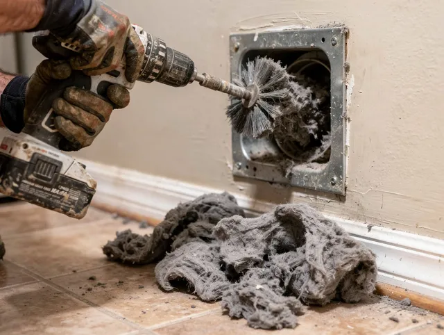 Certified East Bridgewater Dryer Vent Cleaning technician performing dryer vent cleaning in East Bridgewater